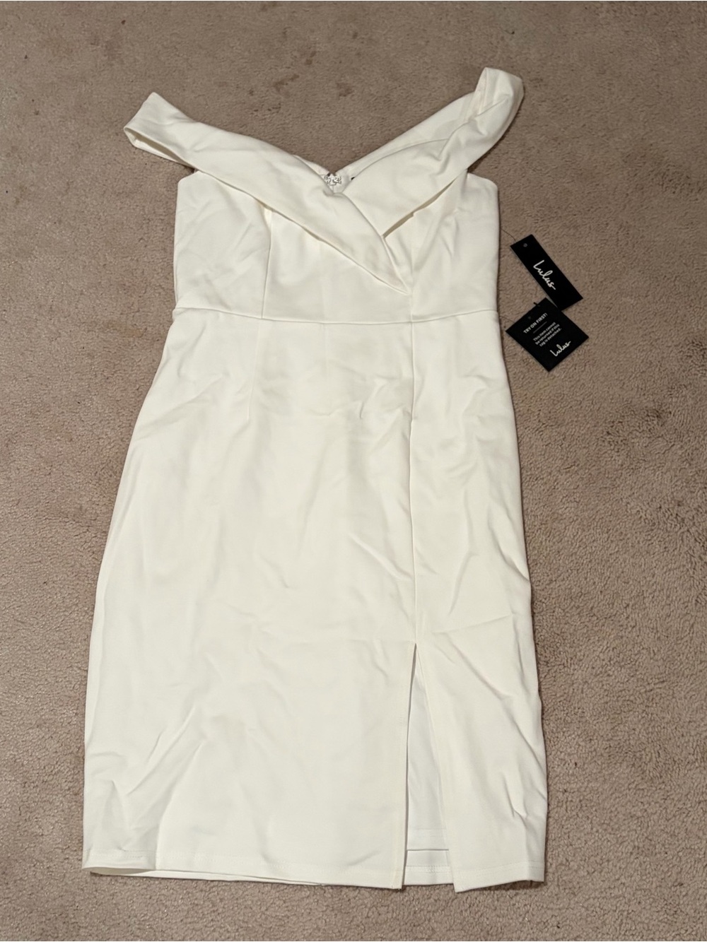 NWT Lulus Classic Glam White Off-the-Shoulder Bodycon Dress
